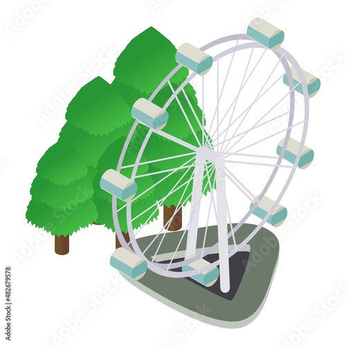 Singapore attraction icon isometric vector. Big ferris wheel in amusement park. Modern giant ferris wheel, famous landmark