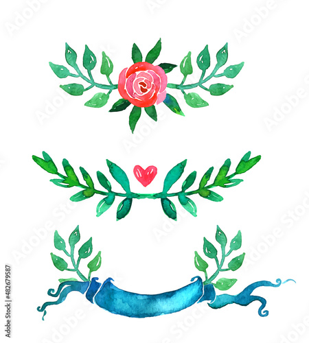 Boho style wedding invitation template. Watercolor illustration.