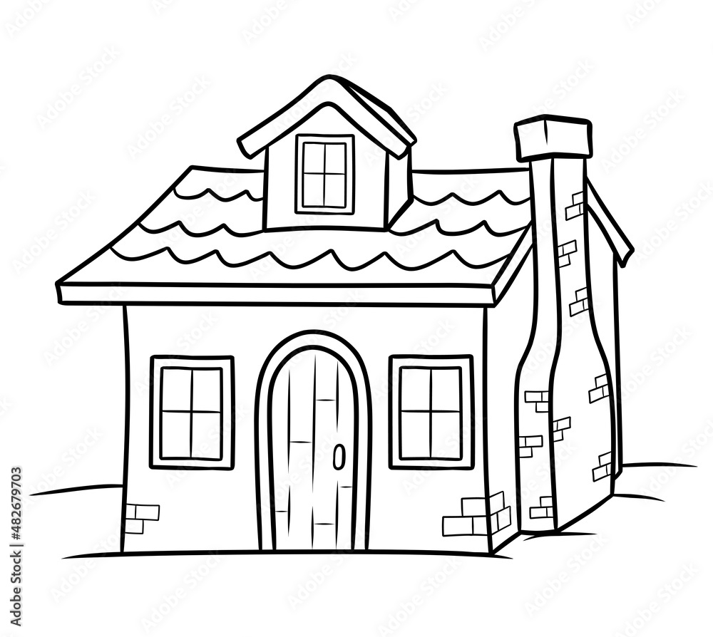 Simple educational game for kids. Vector illustration of funny house for coloring book