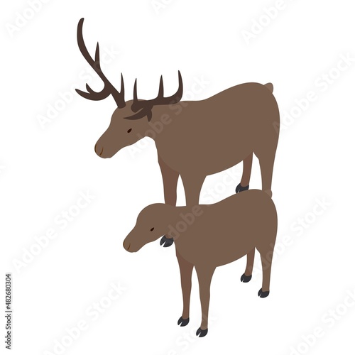 Switzerland wildlife icon isometric vector. Pair of wildl brown noble deer icon. Representative of the wild fauna of switzerland, nature, tourism