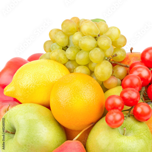 Fruits and vegetables isolated on a white .