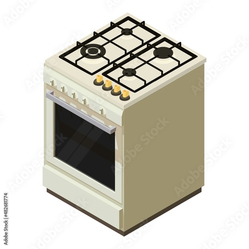 Gas stove icon isometric vector. New modern empty gas oven with four burner icon. Kitchen appliance, household technic, modern technology