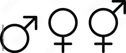 Female and male sex icon. Gender sign. Mars planet symbol. Vector illustration isolated on transparent background.