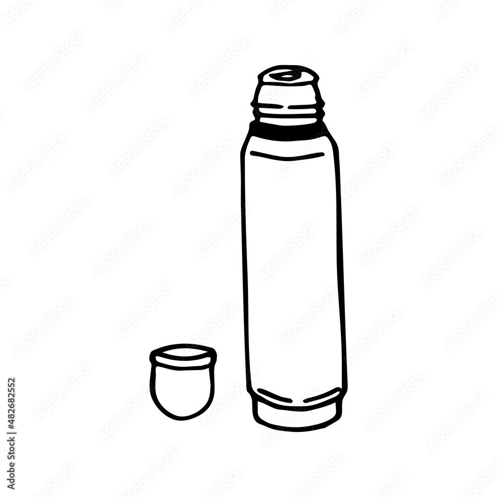 Hand drawn doodle thermos. Vacuum flask. Outline. Hand drawn doodle thermos. Vacuum flask. Outline.