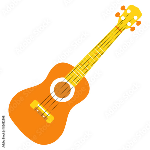 Acoustic guitar. Orange guitar with strings on a white background. Vector illustration.