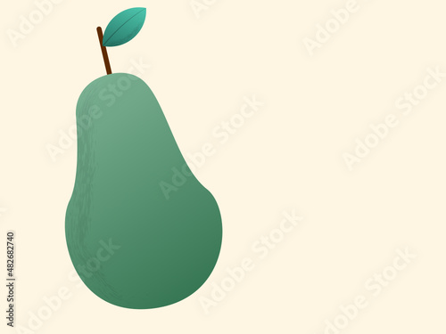 Drawing of pear fruit green color on a beige background