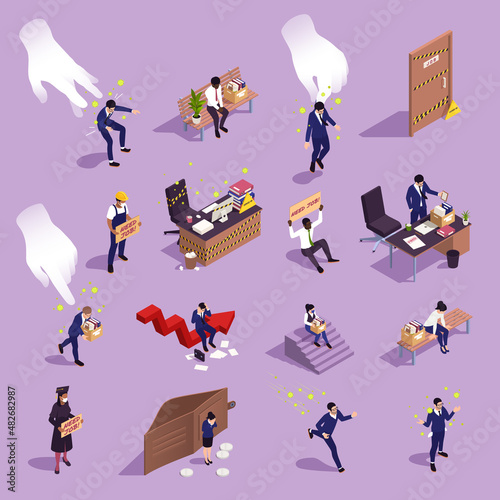Unemployment Isometric Set