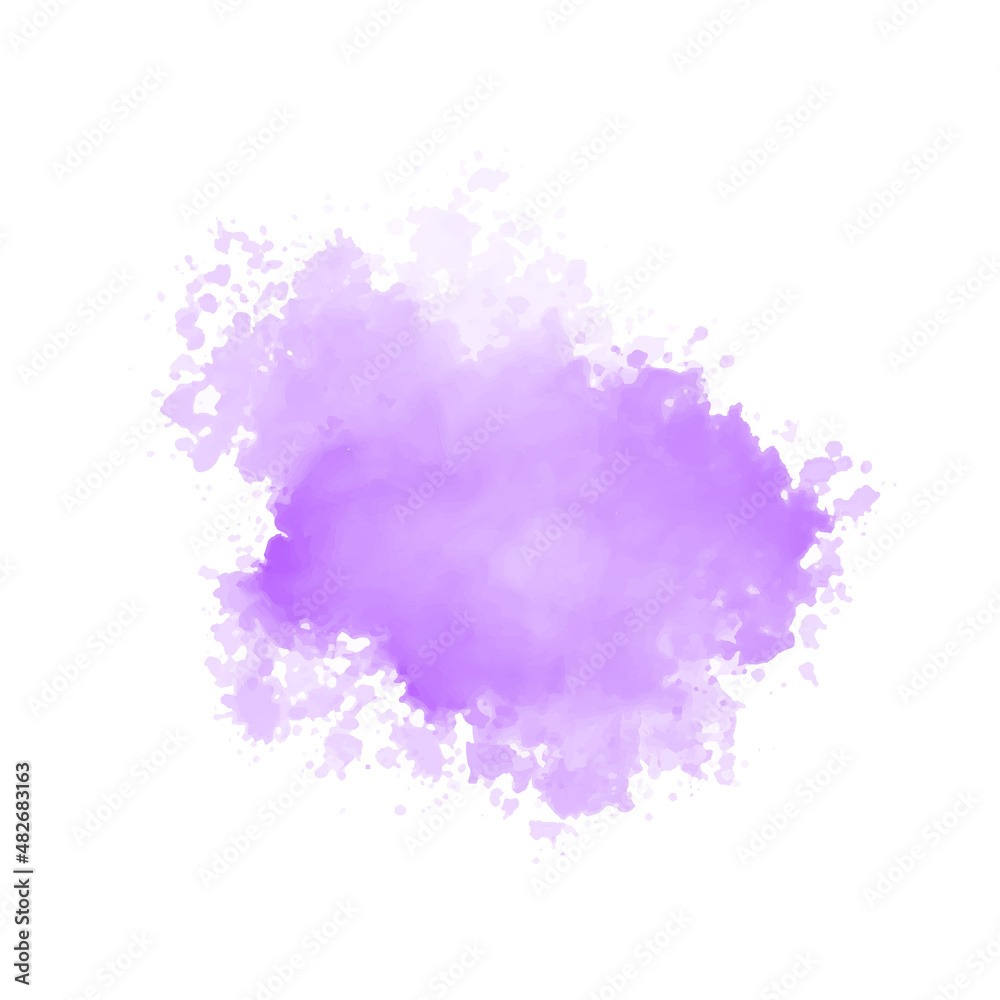 Abstract purple watercolor water splash on a white background. Vector watercolour texture in blue color. Ink paint brush stain. Purple soft light blot. Watercolor violet splash