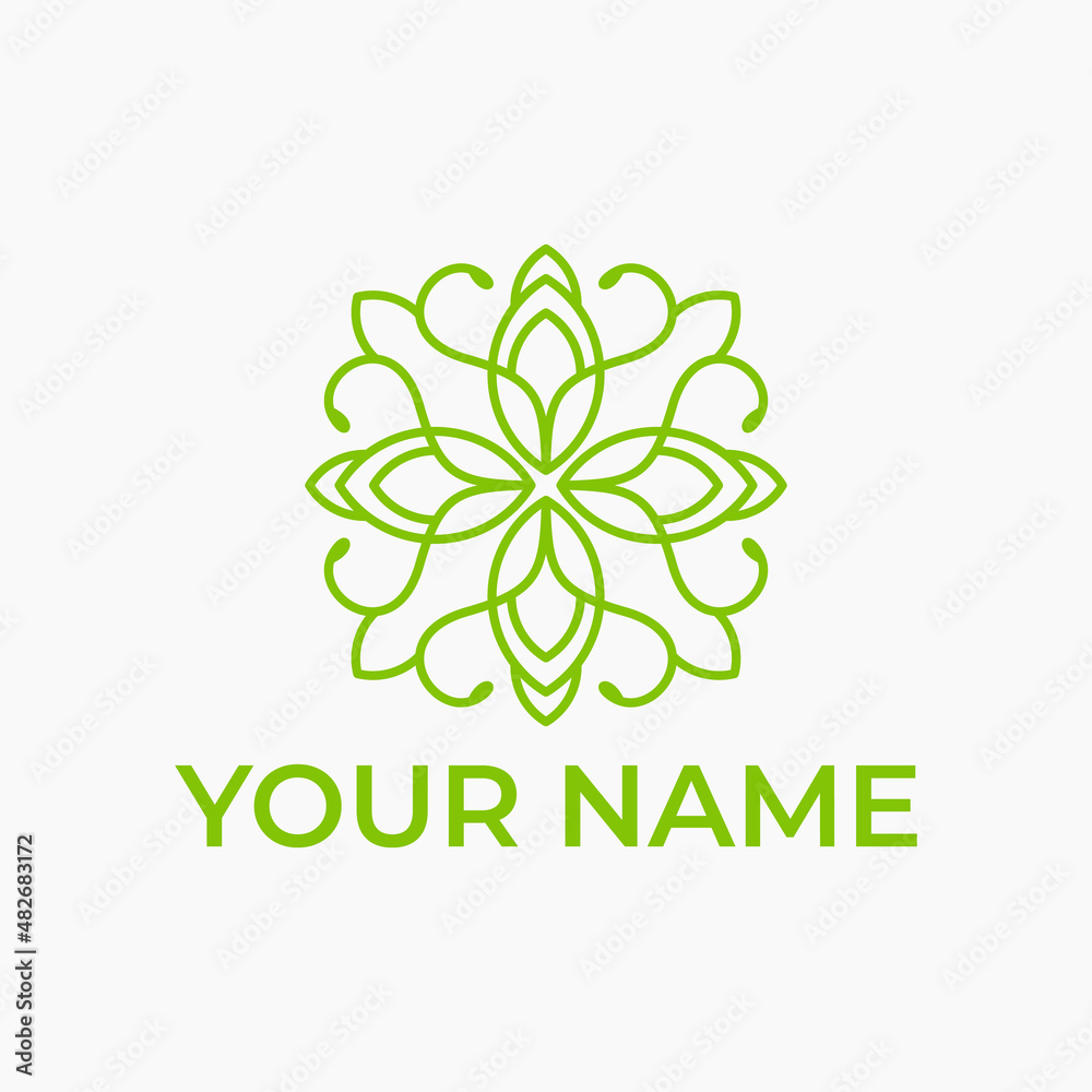 Luxury flower vector logotype. Linear universal leaf floral design logo