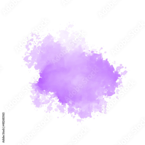 Abstract purple watercolor water splash on a white background. Vector watercolour texture in blue color. Ink paint brush stain. Purple soft light blot. Watercolor violet splash