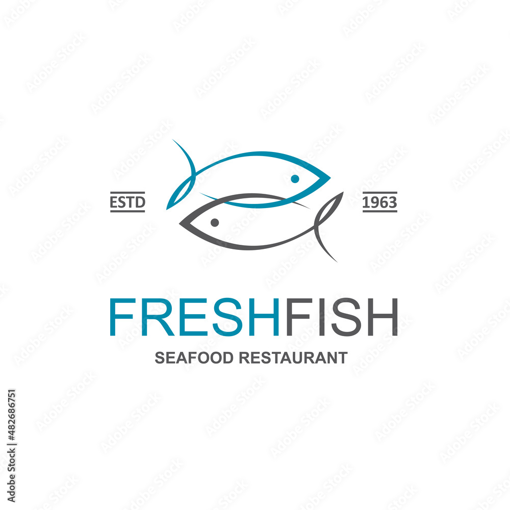 abstract fish icon for restaurant menu design isolated on white background abstract fish icon for restaurant menu design isolated on white background