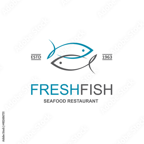abstract fish icon for restaurant menu design isolated on white background