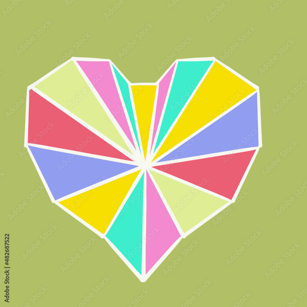 heart,sublimation,graphics,linear divided heart,triangles of the heart,rhombuses of the heart,rainbow,blue,red,pink,green,light green,black,white,heart lined with lines postcard,invitation,packing tag