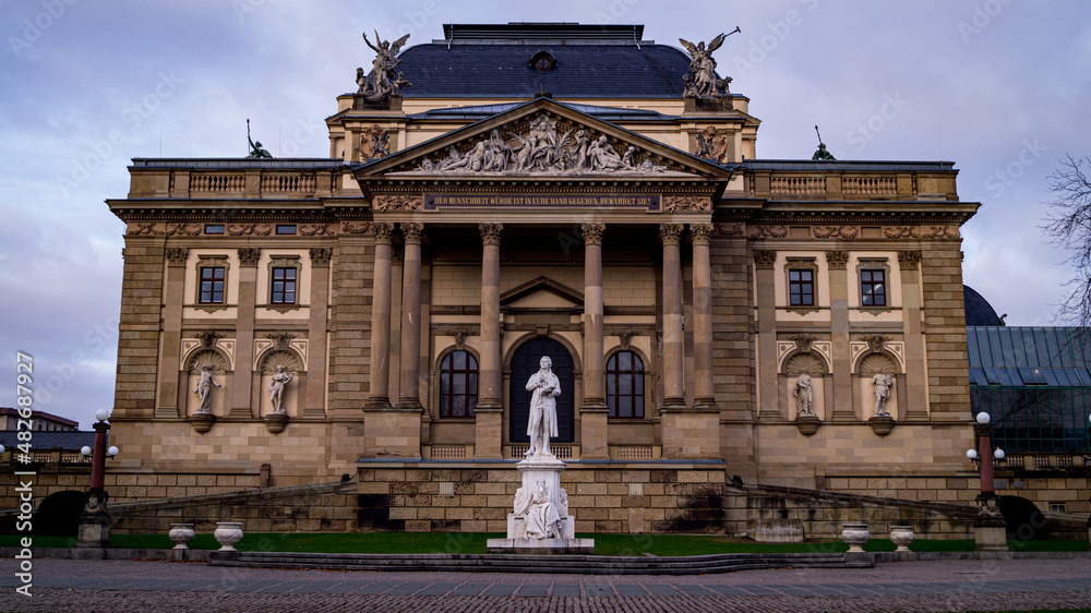 statue of schiller and theater