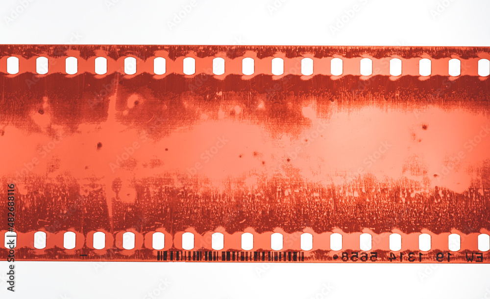 Color 35mm film negative photo, scratch film strip , Cinema filmstrip roll  on white background. as a panorama. Stock Photo | Adobe Stock