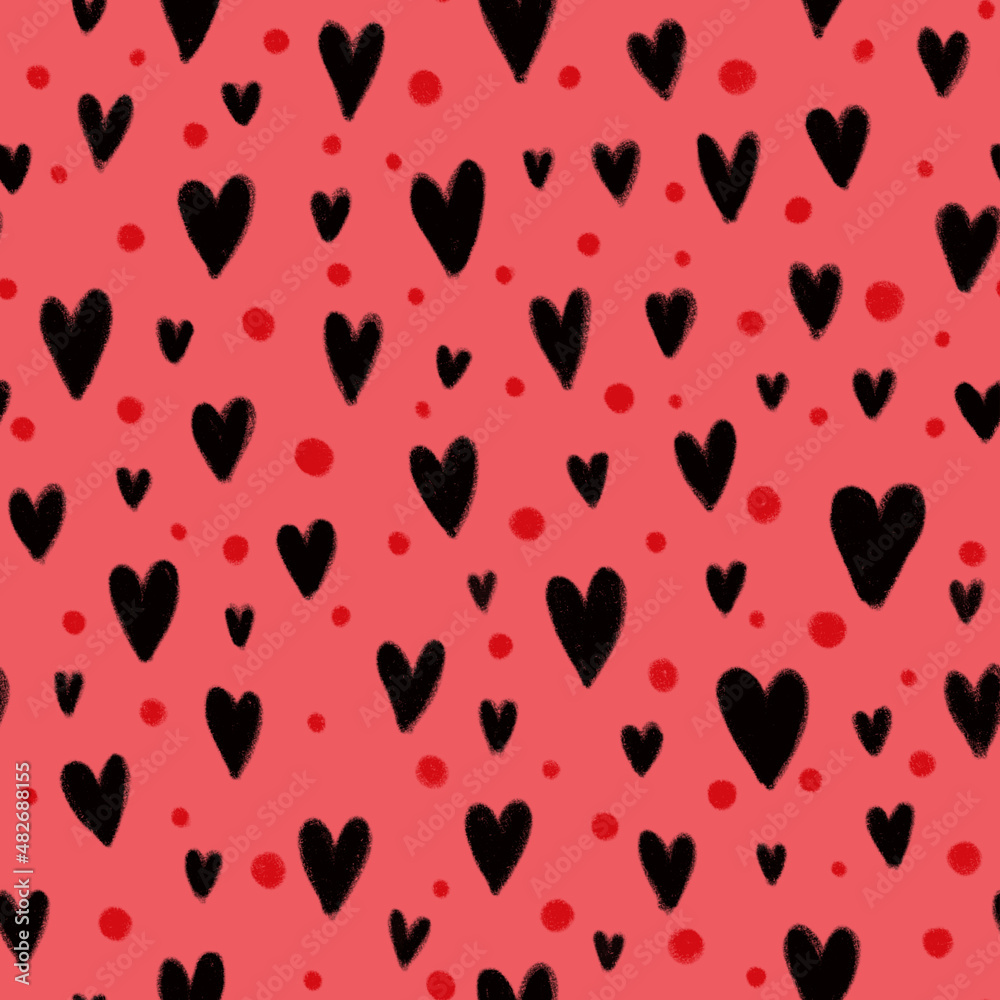 Creative universal art background in doodle style for Valentine's Day. Pattern from hearts. Hand drawn textures. Trendy graphic design for banner, poster, card, cover, invitation, placard, brochure.
