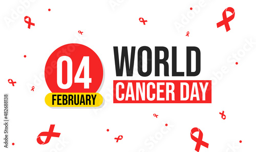 Red World Cancer Day Background with Ribbons and Colorful Typography. International Cancer day backdrop