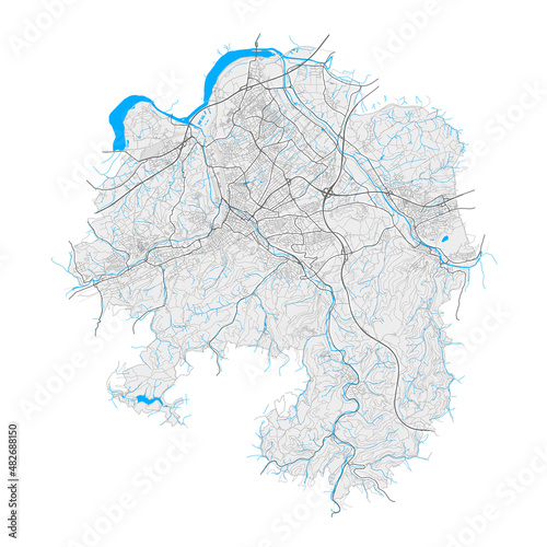 Hagen, Germany Black and White high resolution vector map