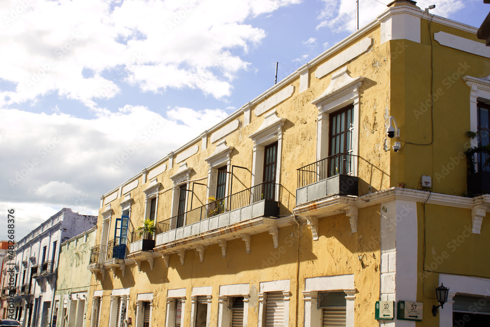 Facades of the City of Campeche, colorful and picturesque, Campeche, México 30 december 2022
