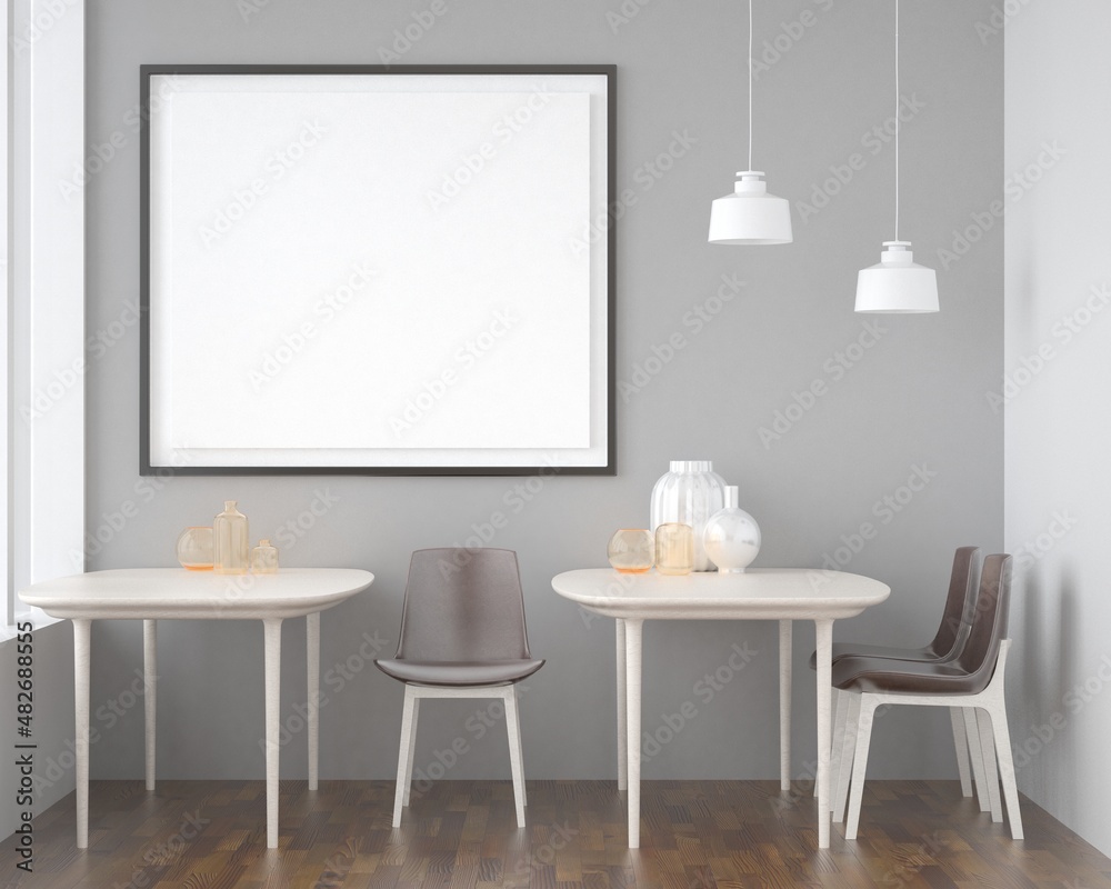 Mockup poster frame in Minimal style. interior with modern furniture ...