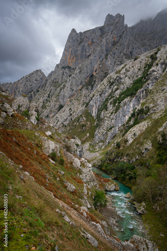 Ruta del Cares trail nature landscape in Picos de Europa national park, Spain