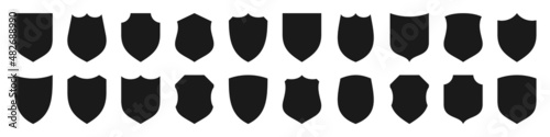 Set of various vintage shield icons. Black heraldic shields. Protection and security symbol, label. Vector illustration.