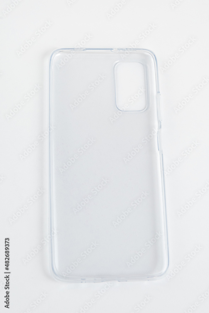 New transparent cellphone cover over isolated white background New transparent cellphone cover over isolated white background