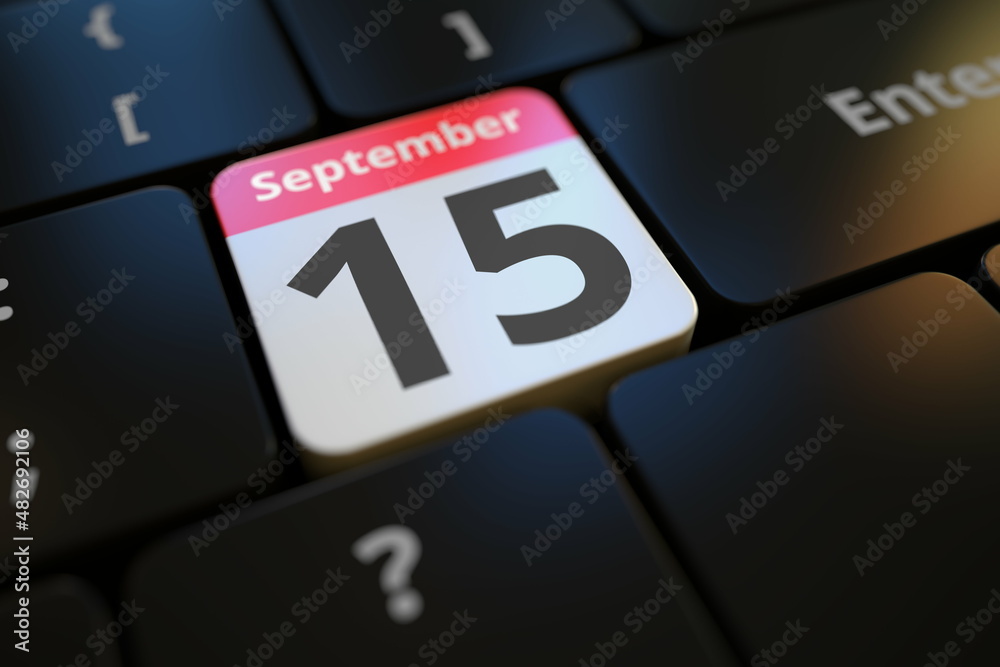 September 15 date on a keyboard key, 3d rendering