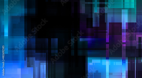 Futuristic abstract geometric wallpaper. Geometrical colorful shapes. Rectangular shapes background. Digital illustration of a tech layout.