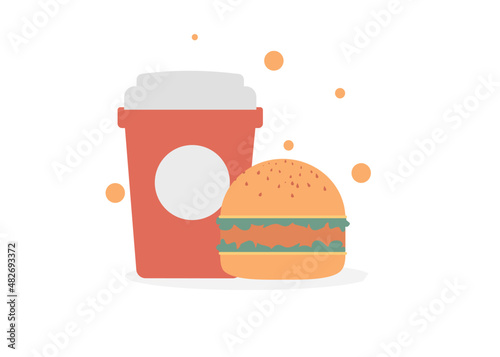 hamburger with a cola cup isolate white background flat design