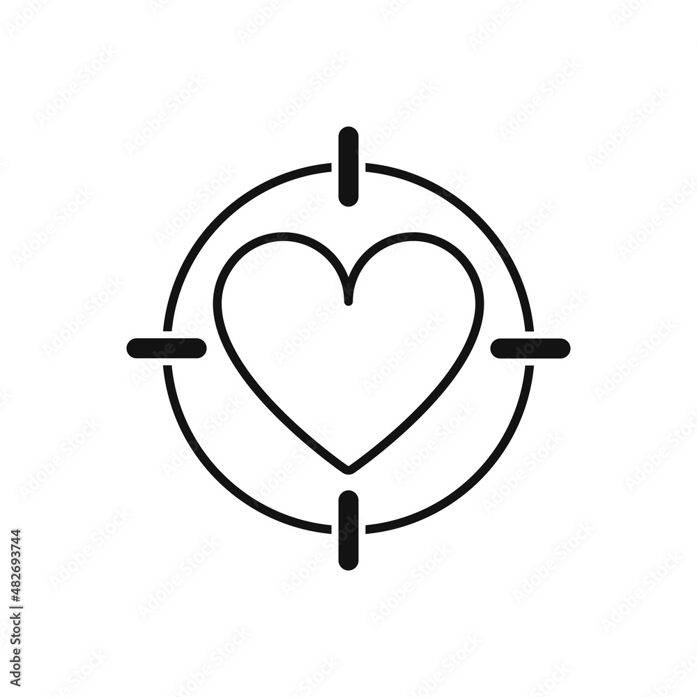 Obraz premium Heart icon in target crosshair, vector illustration.