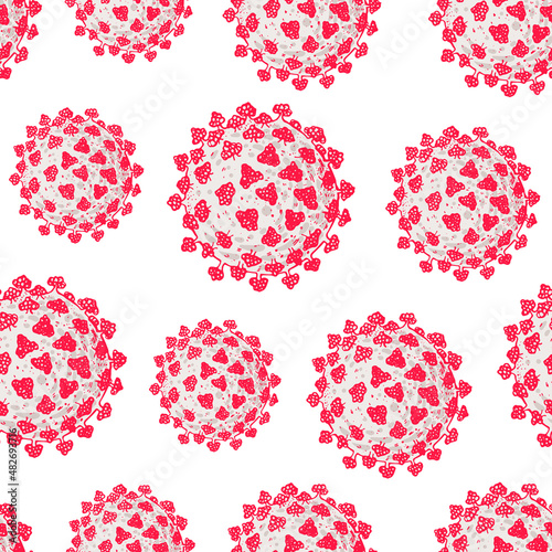Virus seamless pattern. Biology organism background in vintage engraved style. Virus infection illustration. Hand drawn virus illustration