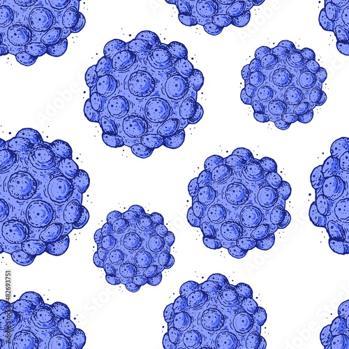 Virus seamless pattern. Biology organism background in vintage engraved style. Virus infection illustration. Hand drawn virus illustration