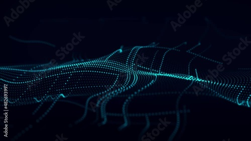 Abstract digital background. Science. Dots on dark blurred background. 3d rendering. Blue pattern. Abstract tracery