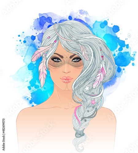 Boho style fashion girl. Vector illustration.