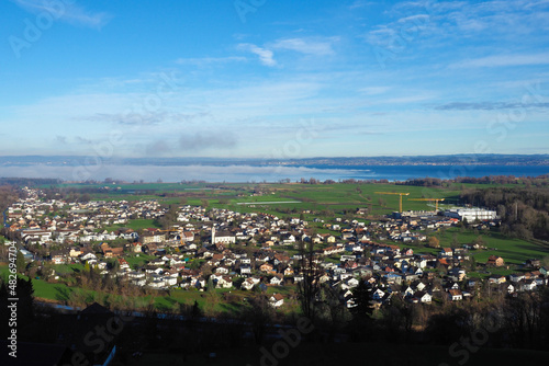 Panoramic view from the hills towards Lake Constance, Switzerland