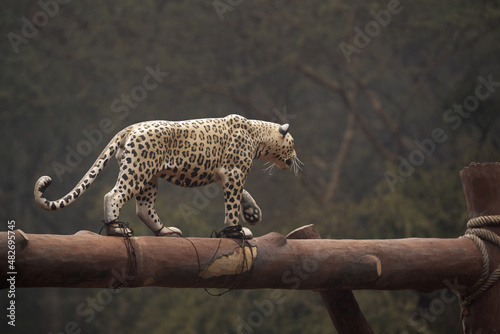 A leopard statue on the entrance of Jhalana Leopard Reserve, Jaipur