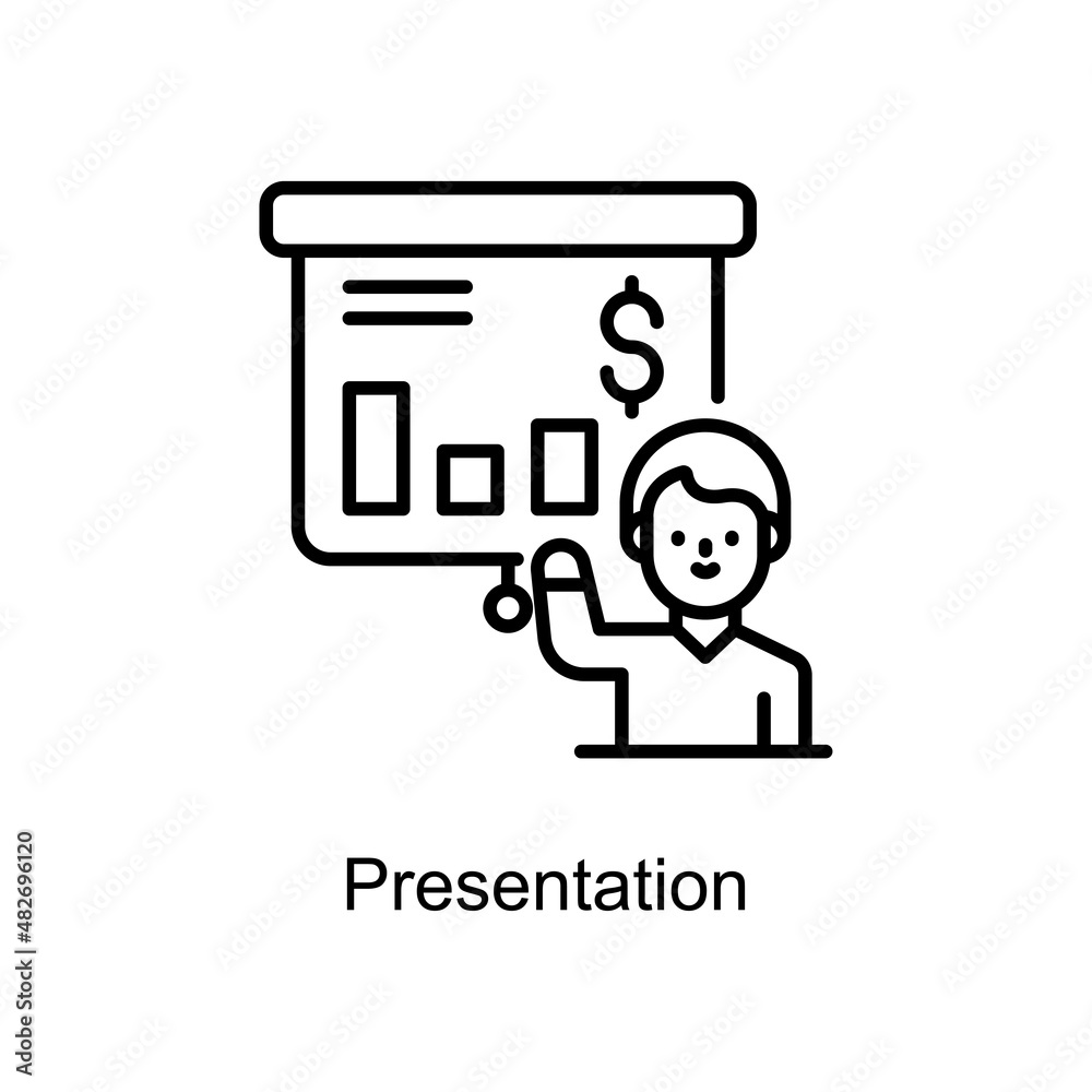 Presentation vector Outline icon for web isolated on white background EPS 10 file