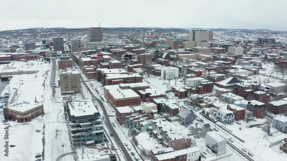 Scenic winter aerial view over snow covered uptown Saint John, New Brunswick, Canada. Scenic winter aerial view over snow covered uptown Saint John, New Brunswick, Canada.