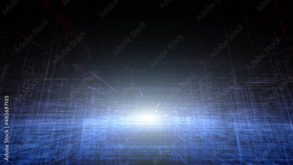 Futuristic hologram blue lines in dark black cyberspace network seamless loop animation background. Futuristic hologram blue lines in dark black cyberspace network seamless loop animation background.
