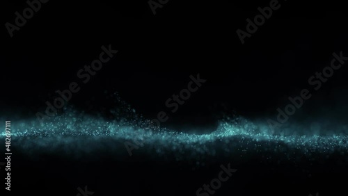 Shimmering glitter particles waving motion on dark black copy space background seamless loop animation.