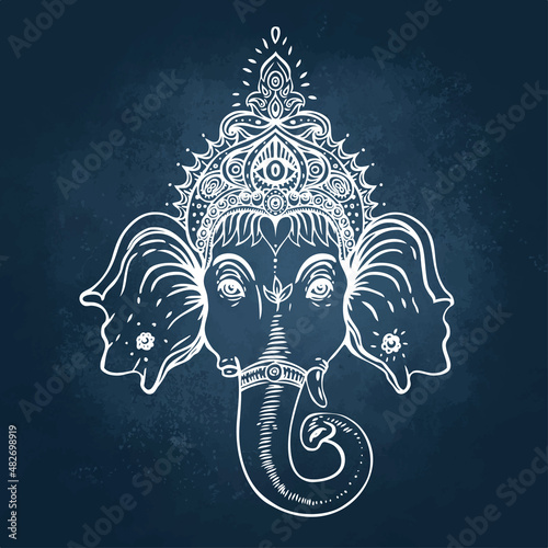 Hindu Lord Ganesha over ornate colorful mandala. Vector illustration.