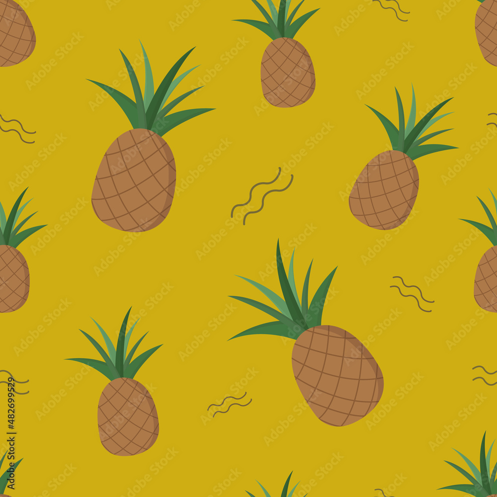 Seamless pattern with pineapple. Yellow background. Vector illustration Seamless pattern with pineapple. Yellow background. Vector illustration