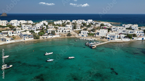 Aerial drone photo of picturesque Pollonia a quiet, family -friendly village on the north-east corner of Milos island, Cyclades, Greece © aerial-drone