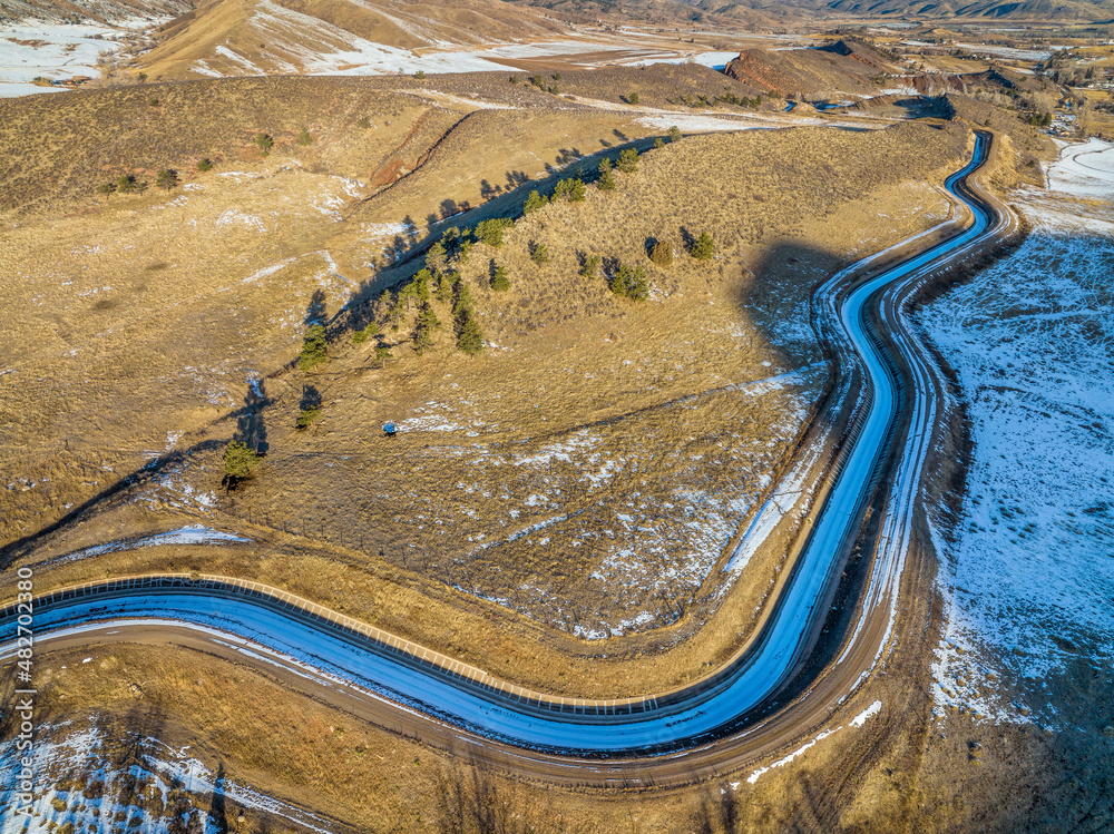 water diversion ditch at Colorado foothills, aerial view of Charles