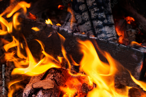 Close-up of wood in flames