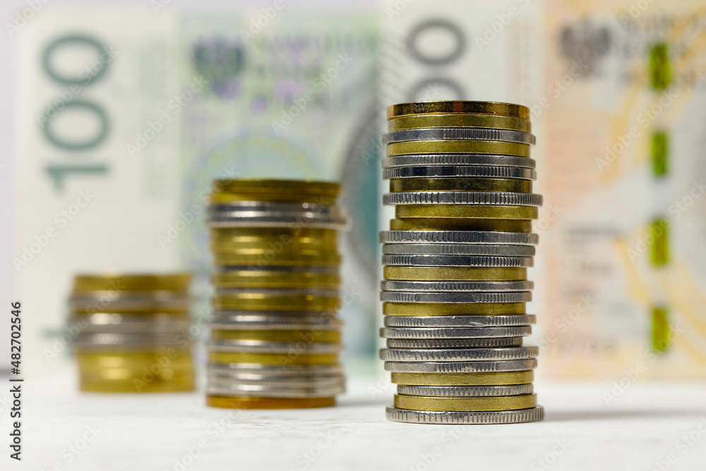 Coins and banknotes, Polish currency, PLN money