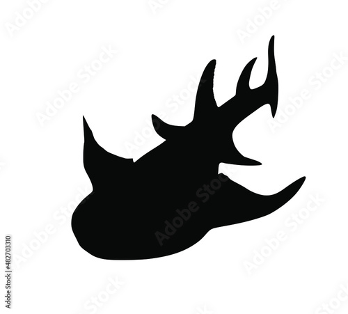 Angel shark vector silhouette illustration isolated on white. Dangers of shark on the beach. The biggest fear for divers and swimmers. Under water alert for diving and swimming. Squatina squatina.