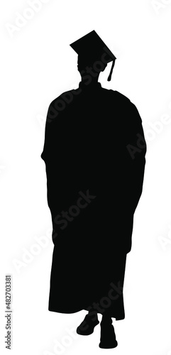 Student in gown graduates college vector silhouette illustration isolated on white background. Celebration ceremony after graduating on university. Happy cadet man finish academy education. 