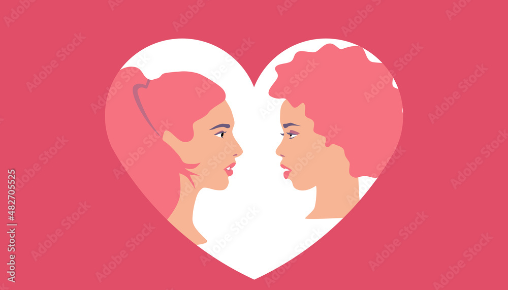 Same-sex love. Valentines day. Valentine card. Women in love. Same-sex couple Same-sex love. Valentines day. Valentine card. Women in love. Same-sex couple